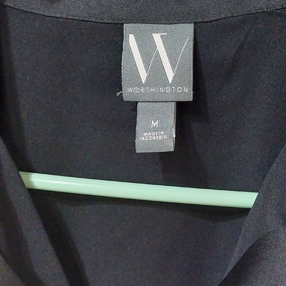 Worthington Womens Satin Black Short Sleeve Regular Fit Button-Down Shirt MEDIUM - Picture 5 of 9